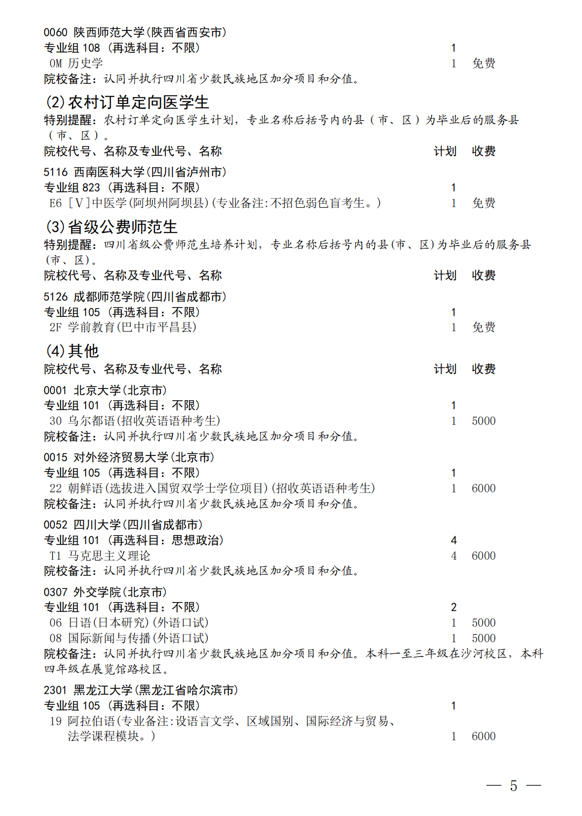 四川：关于本科提前批次B段未完成计划高校征集志愿的通知 第5页