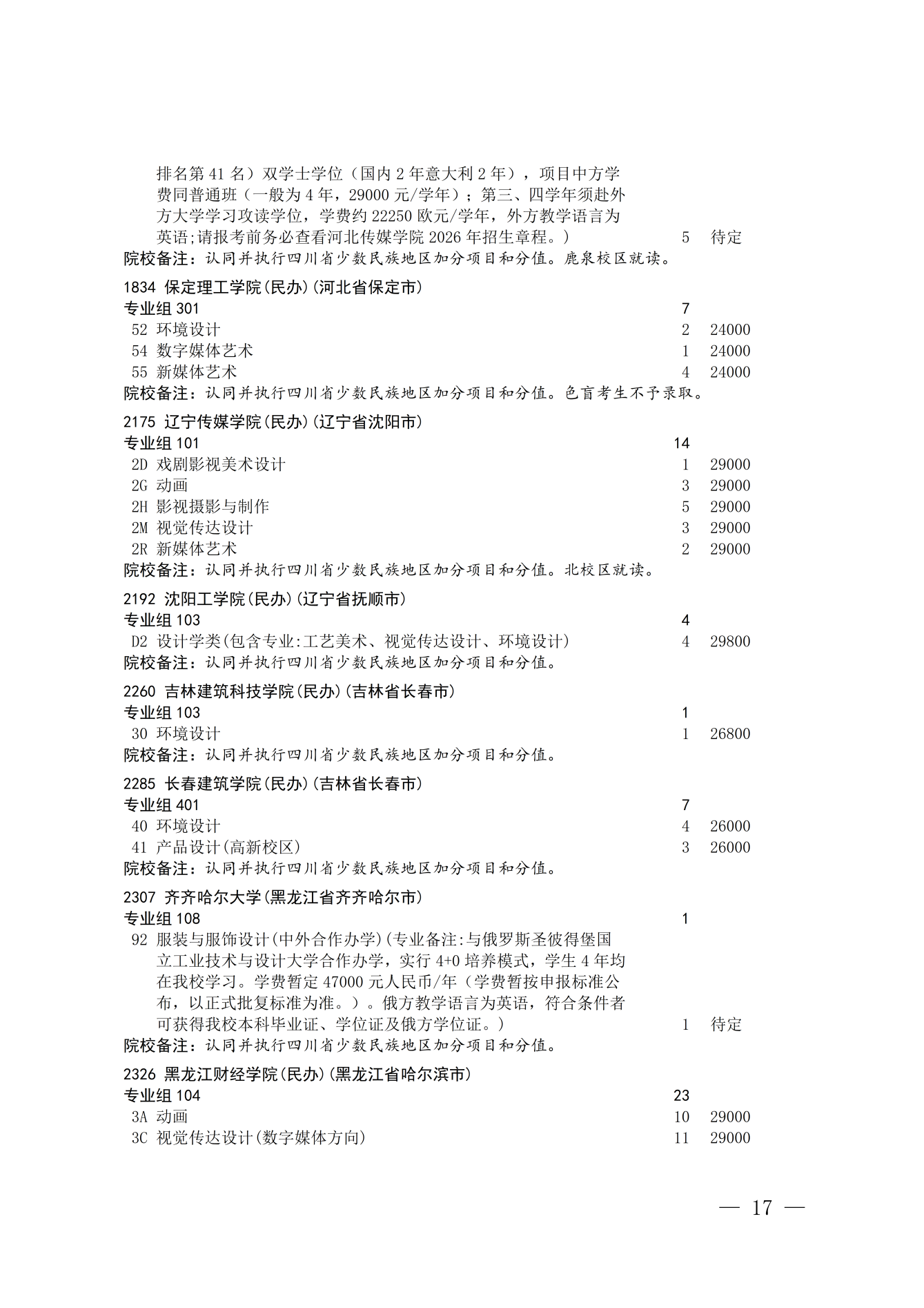 四川省2026年艺术体育类本科批次第二次征集志愿通知 第17页