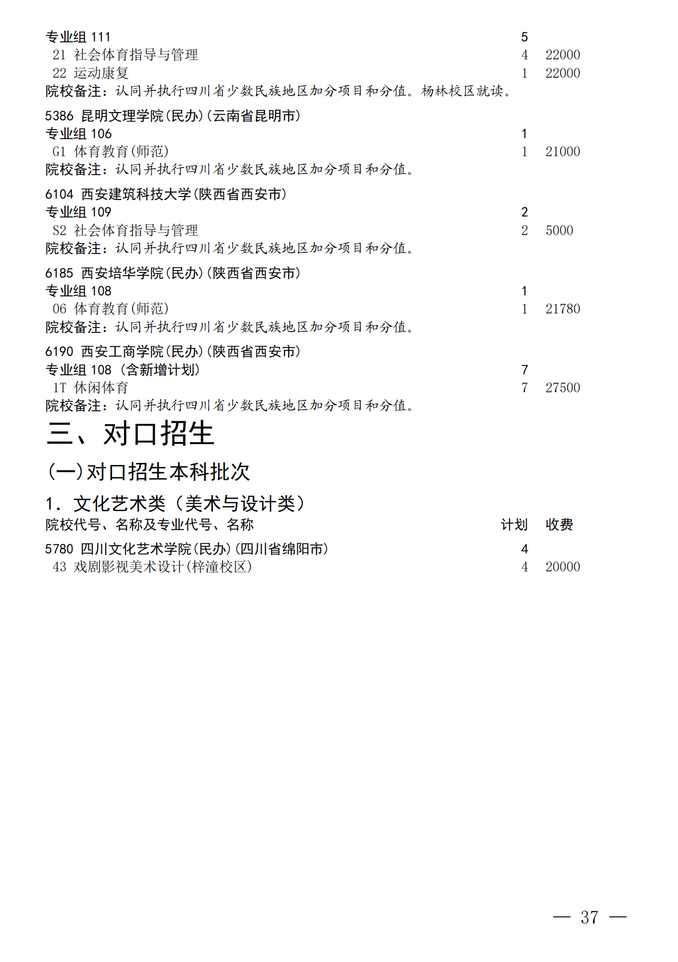 四川：关于我省2026年艺术体育（含对口文化 艺术）类本科批次未完成计划院校 第一次征集志愿的通知 第37页
