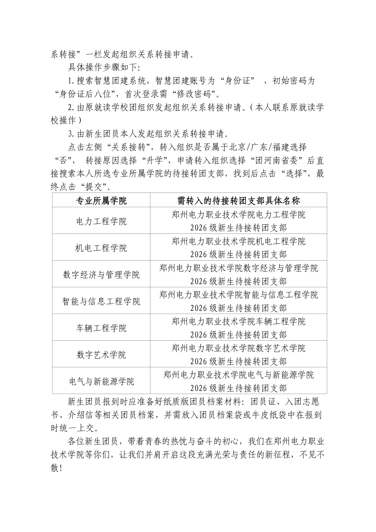 郑州电力职业技术学院2026级新生入学报到须知